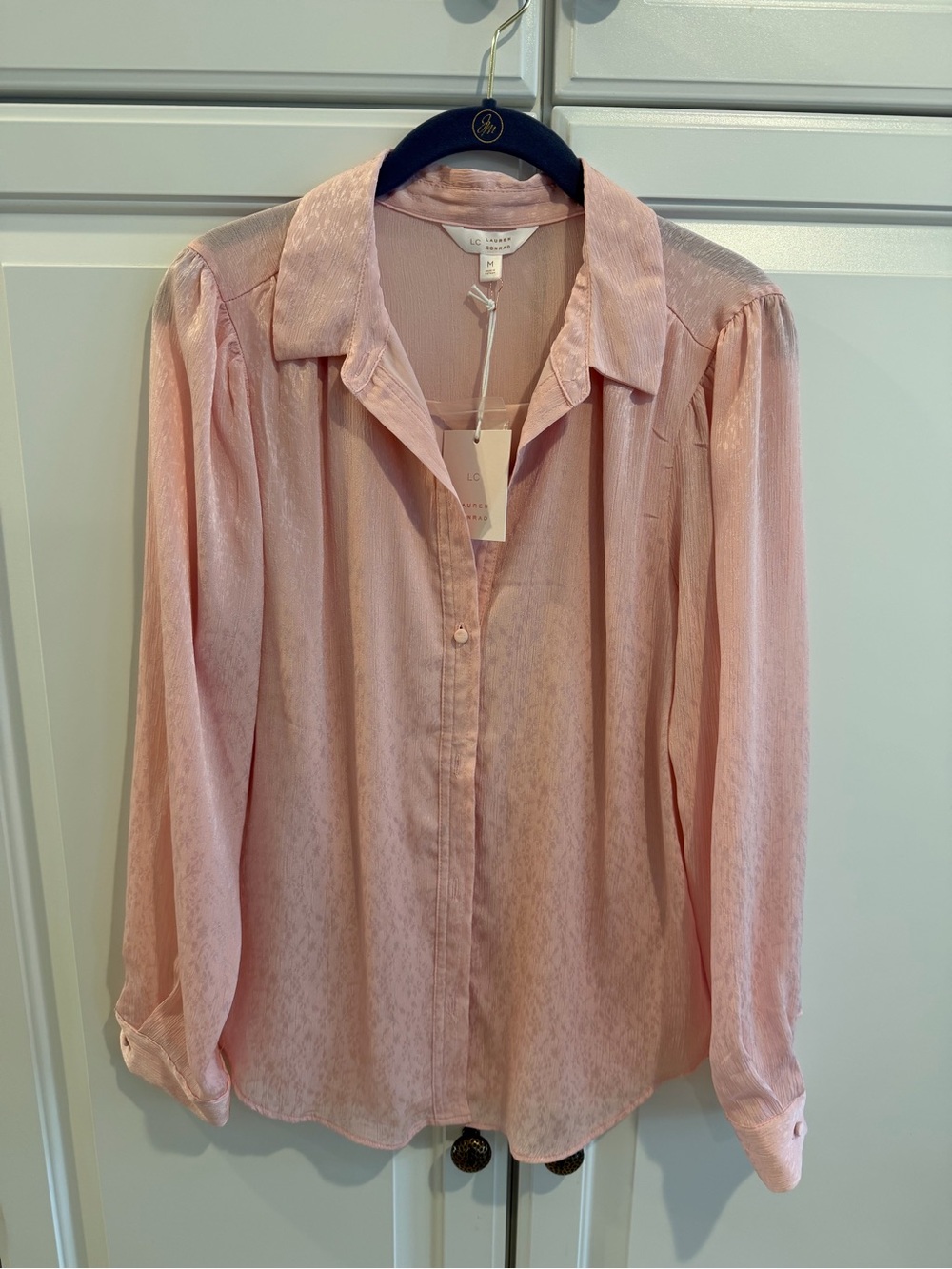 NWT-LC Lauren Conrad Blush Pink Satin Button-Down Shirt -size Med